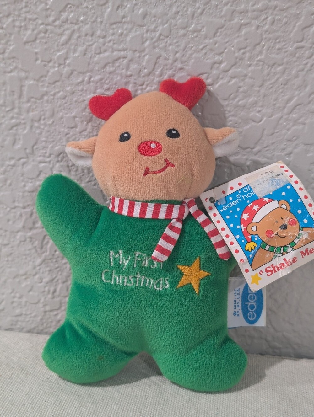 NWT Vintage Eden Baby Reindeer My First Christmas Plush 6" Stuffed Rattle Lovey